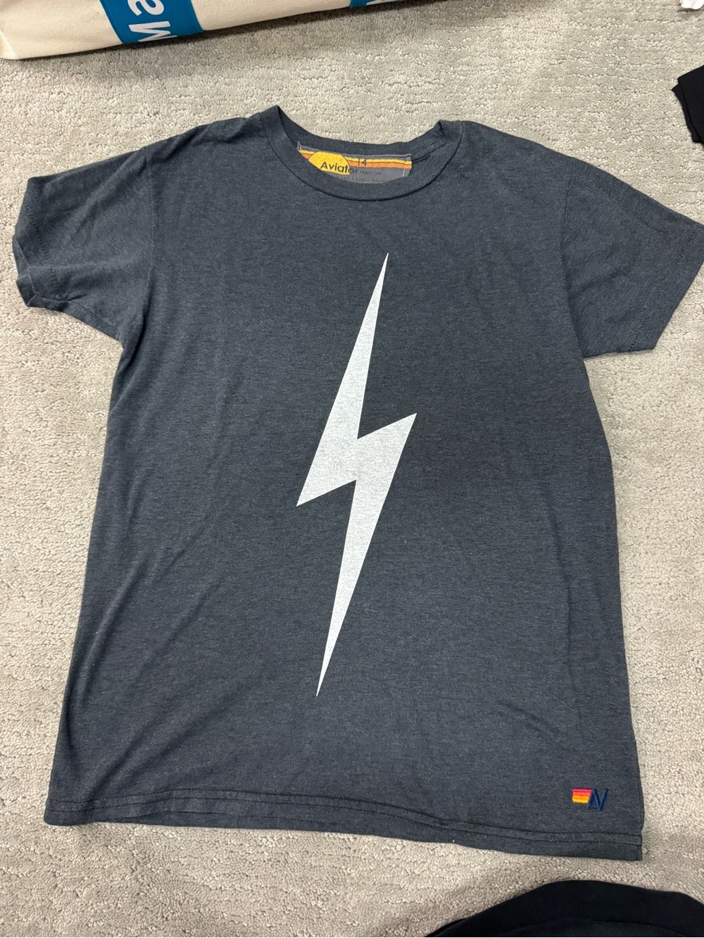 Aviator Nation Charcoal Tee with White Bolt Accent